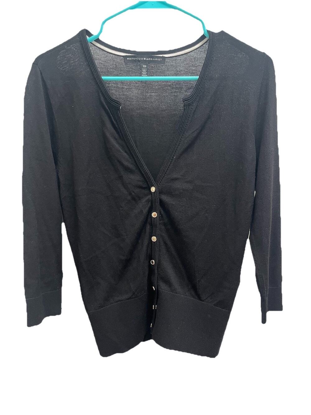 White House Black Market Women XS Black Cardigan Sweater V Neck Button Front